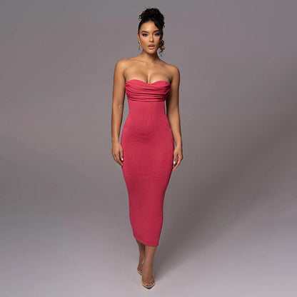 Elegant Slim Fit Sheath Dress Sling Pockets Collar Backless
