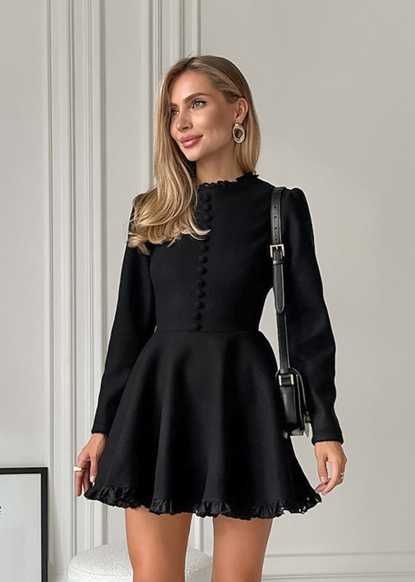 Ruffle Collar Button Front Pleated Fit and Flare Mini Dress