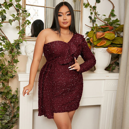 Plus Size GirlsShort Wedding Party Cocktail Light Luxury Sequined Evening Dress
