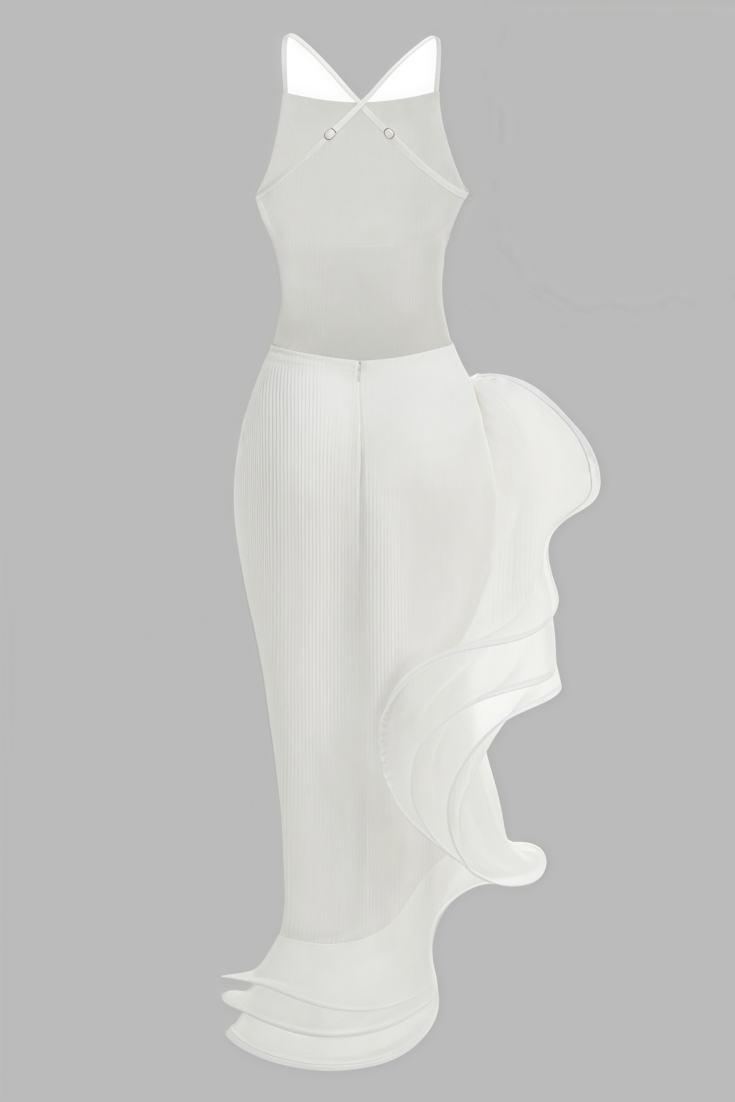 Valelk White Halter Ruffle Maxi Dress