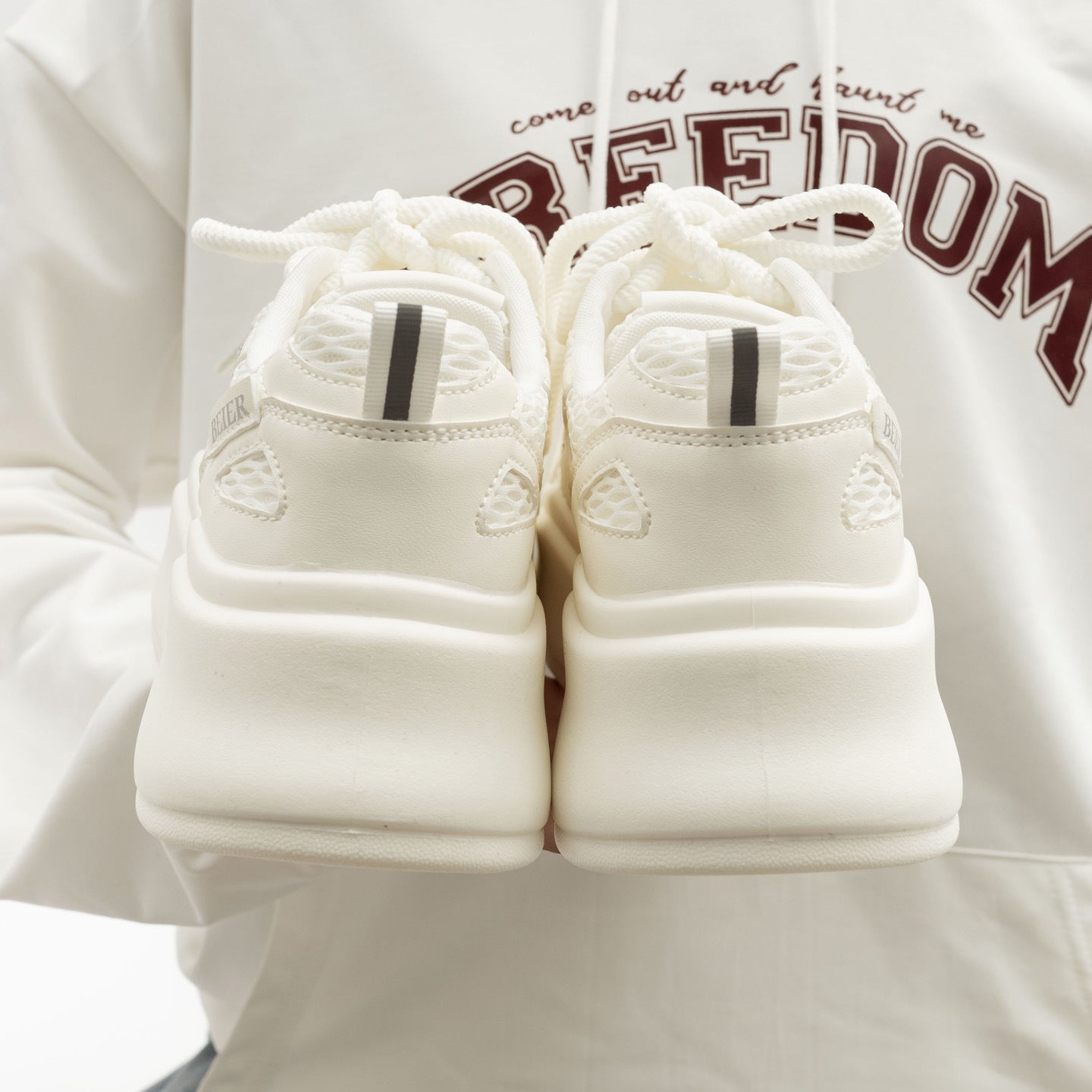 Women's White Mesh Platform Sneakers With Laced Up