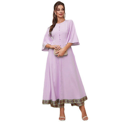 Dress Ruffle Sleeve Round Neck Retro Maxi Dress Trousers Suit