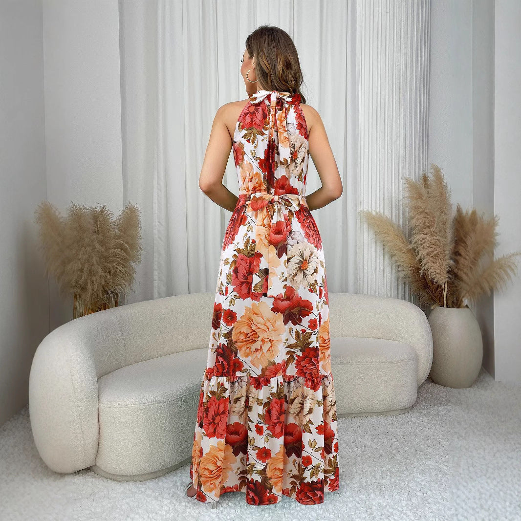 Clothes Printed Halter Dress Elegance Sleeveless Dress