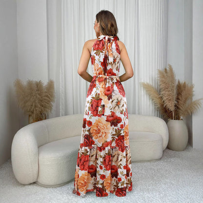 Clothes Printed Halter Dress Elegance Sleeveless Dress