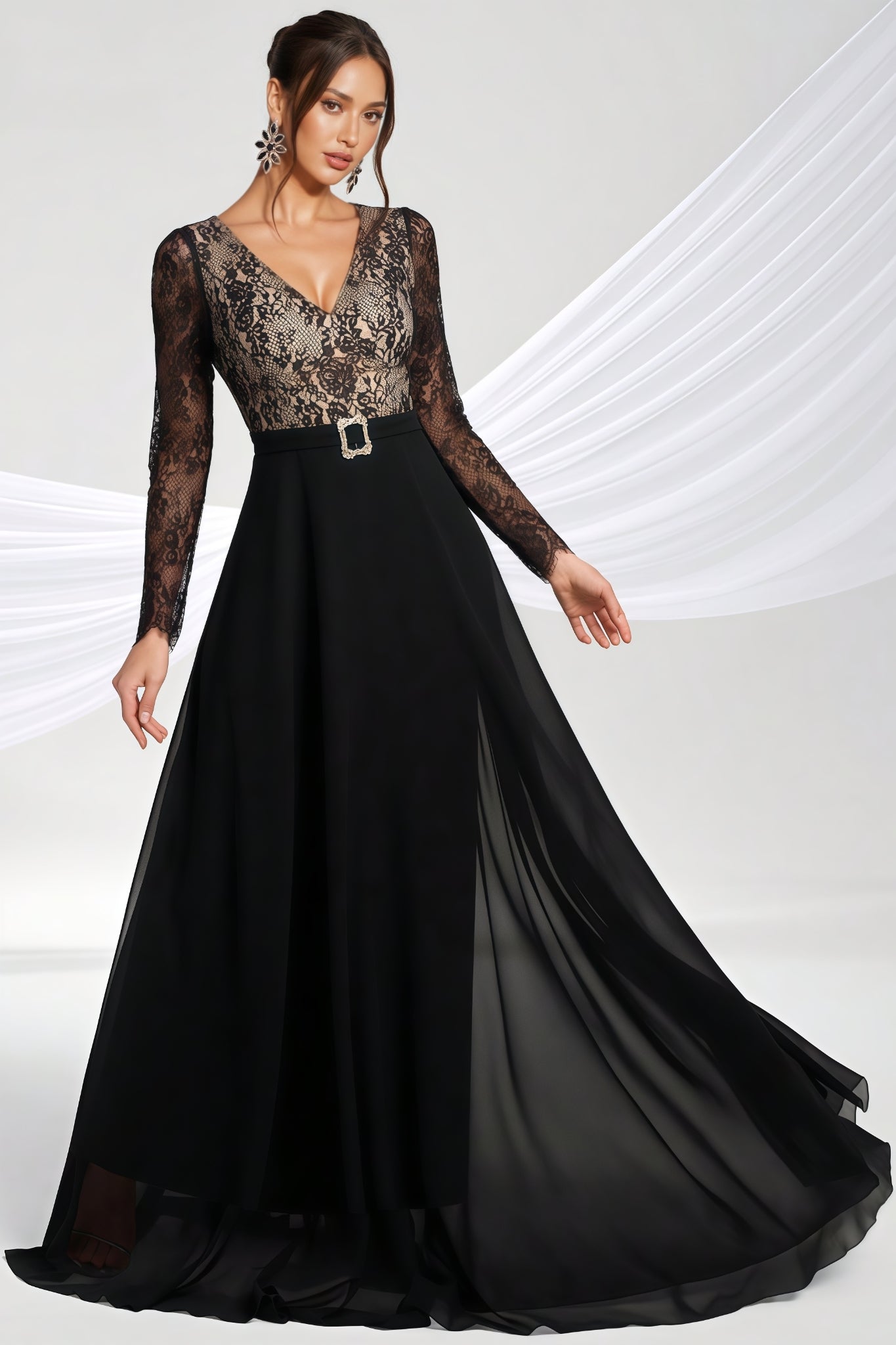 Abel Black Long-Sleeve Lace Maxi Dress