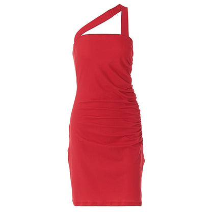 Slim Fit Oblique Shoulder Sheath off-Shoulder Backless Short Dress