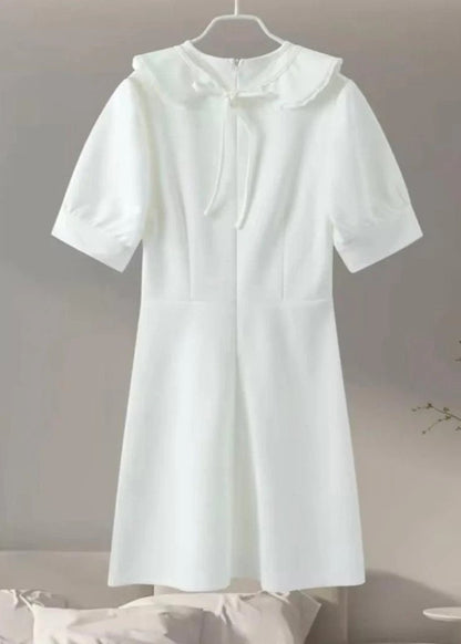 Peter Pan Collar Rhinestone Button Puff Sleeve A-Line Mini Dress