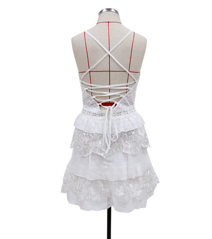 Backless Lace up Tiered Dress Short