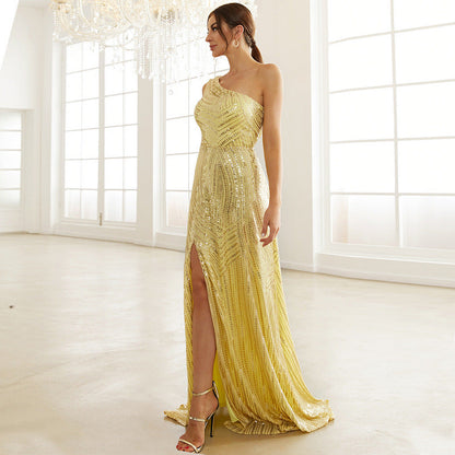 Elegant Party Crossbody Sequined Cocktail Split Fishtail Small Trailing Evening Dress for