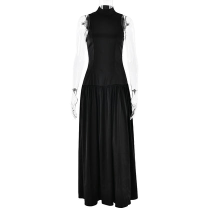 Round Neck Dress Sleeveless Backless Slim Fit Satin Dress