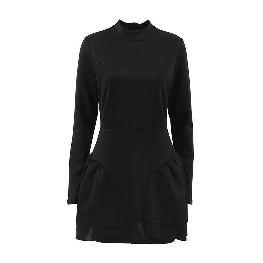 Fall High Neck Ruffled Short Dress