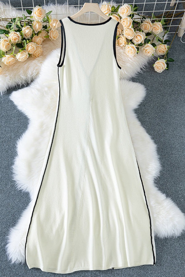 Boat Date Knit Contrast Self Tie Flowy Oversized Maxi Dress