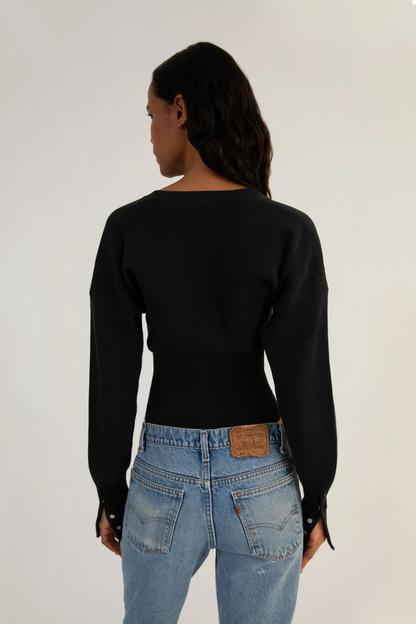 Women's Ribbed Cropped Button Cardigan – Fitted Long Sleeve Knit Top