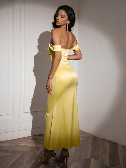 Off Shoulder Satin Backless Mermaid Dress