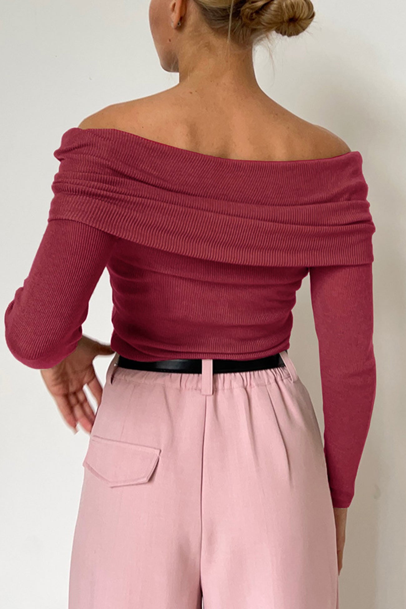 Off-shoulder Long Sleeve Knit Tops