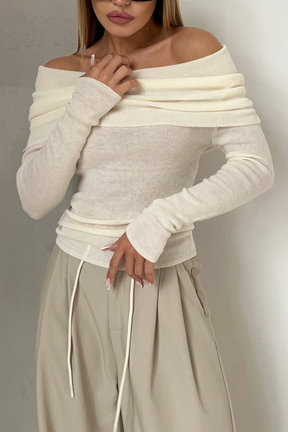 Off-shoulder Long Sleeve Knit Tops