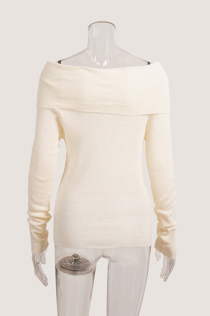 Off-shoulder Long Sleeve Knit Tops