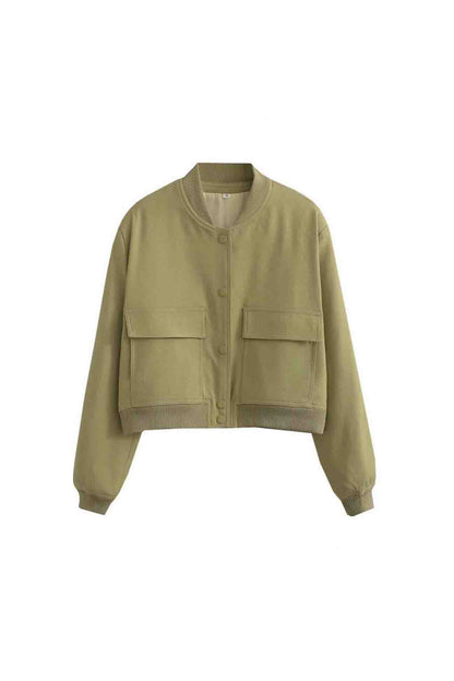 Solid Color Pocket Stand Collar Jacket