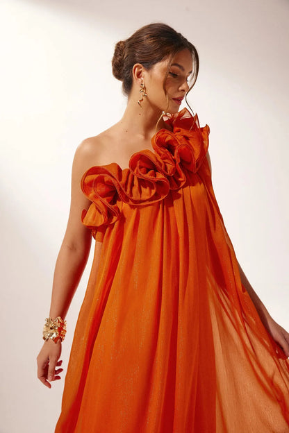 Étoile One-Shoulder Floral Maxi Dress | Draped Silhouette | Evening