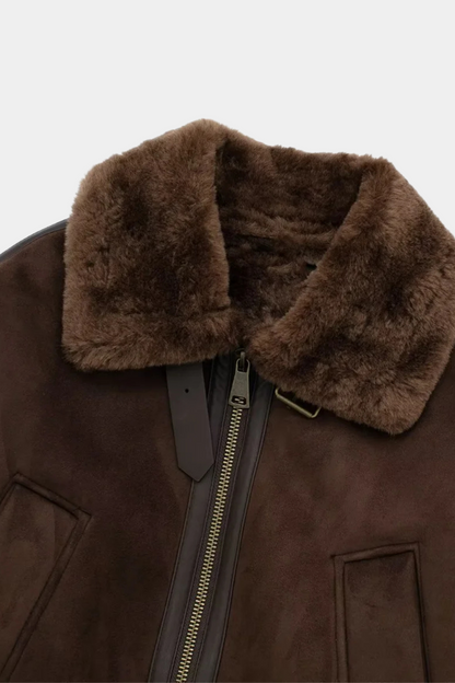 Faux Shearling Aviator Jacket | Cropped Fit | Turn-Down Collar