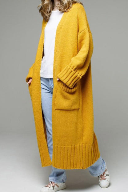 Open Front Pocketed Long Cardigan
