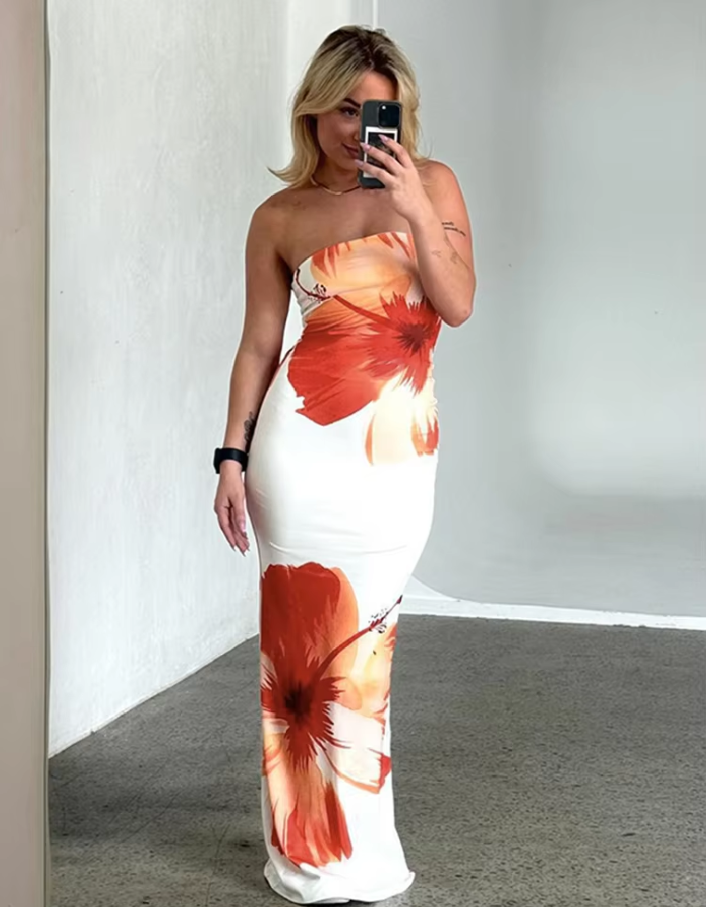 | Floral Strapless Maxi Dress