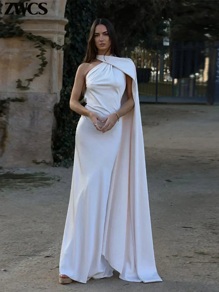 | Satin Drape One Shoulder Mermaid Gown