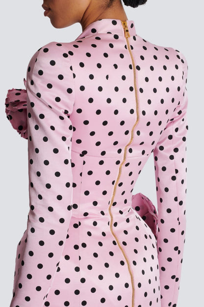 Polka Dot Satin Mini Dress – Floral Party Fit