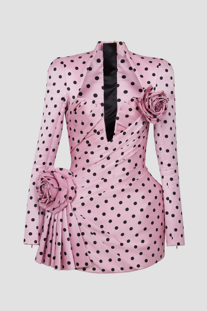 Polka Dot Satin Mini Dress – Floral Party Fit