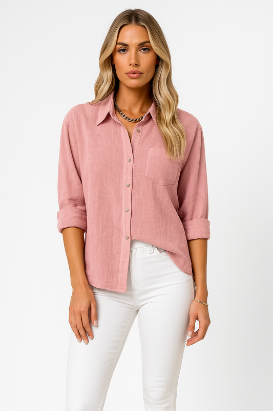 Maison Oversized Linen-Cotton Blouse | Relaxed Fit | Button Front