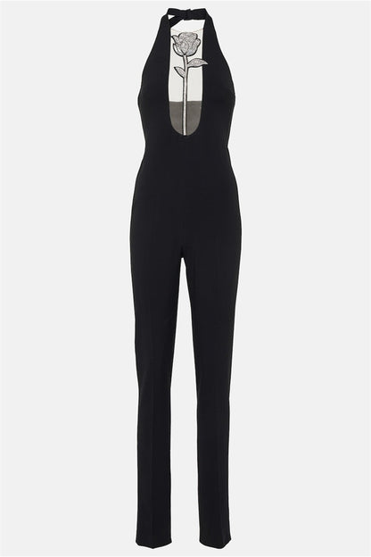 Dana Crystal Embellished Floral Halter Jumpsuit