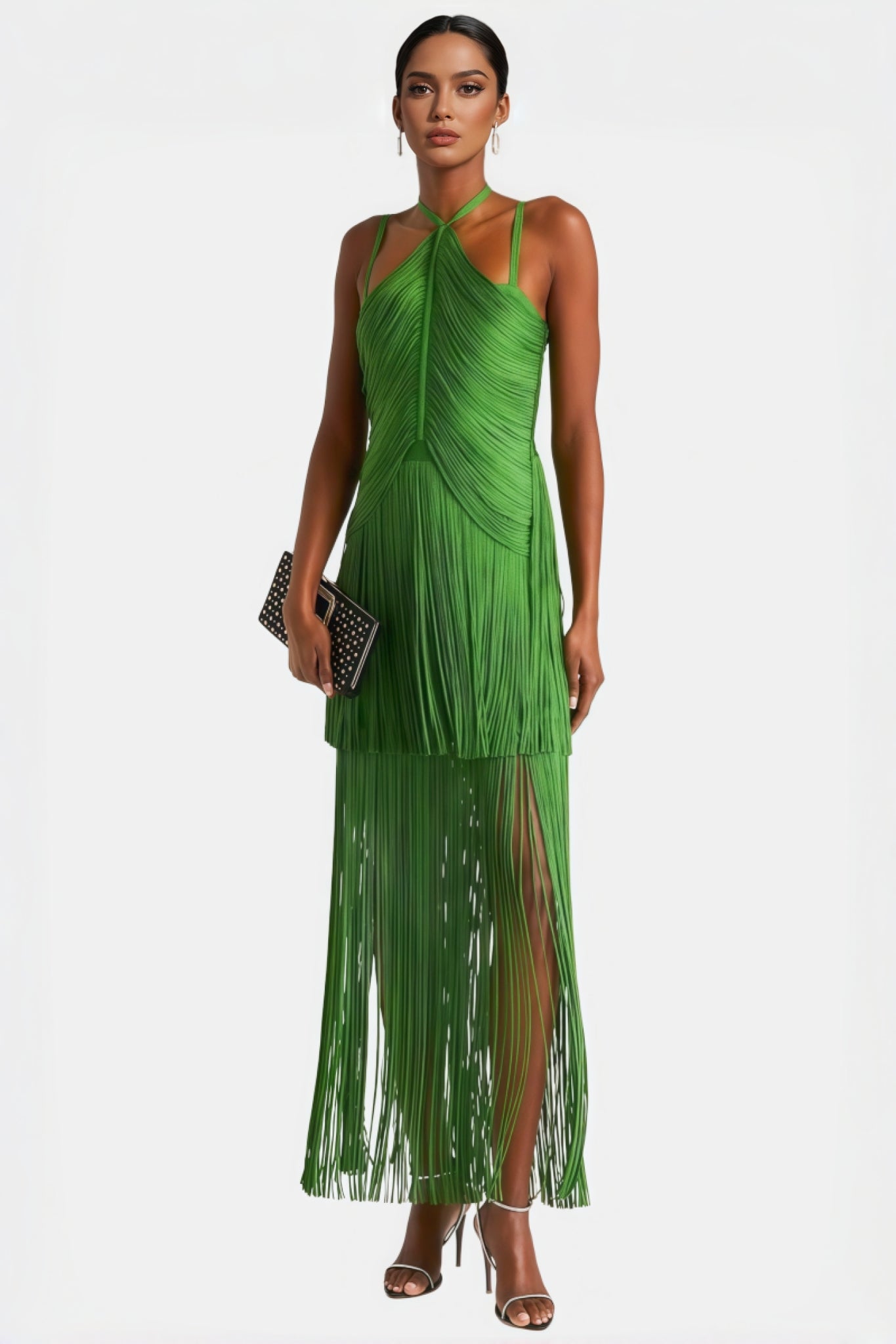 Dewy Tassel Solid Sleeveless Midi Dress
