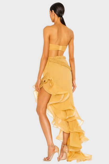 Adri Pleat Strapless Cut Out Maxi Dress