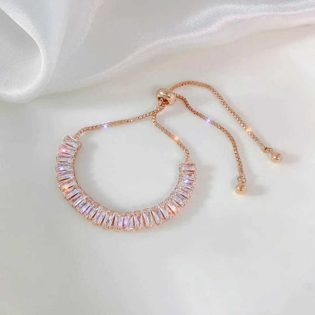 Adjustable Zircon Bracelet | Gold Plated | Crystal Strand