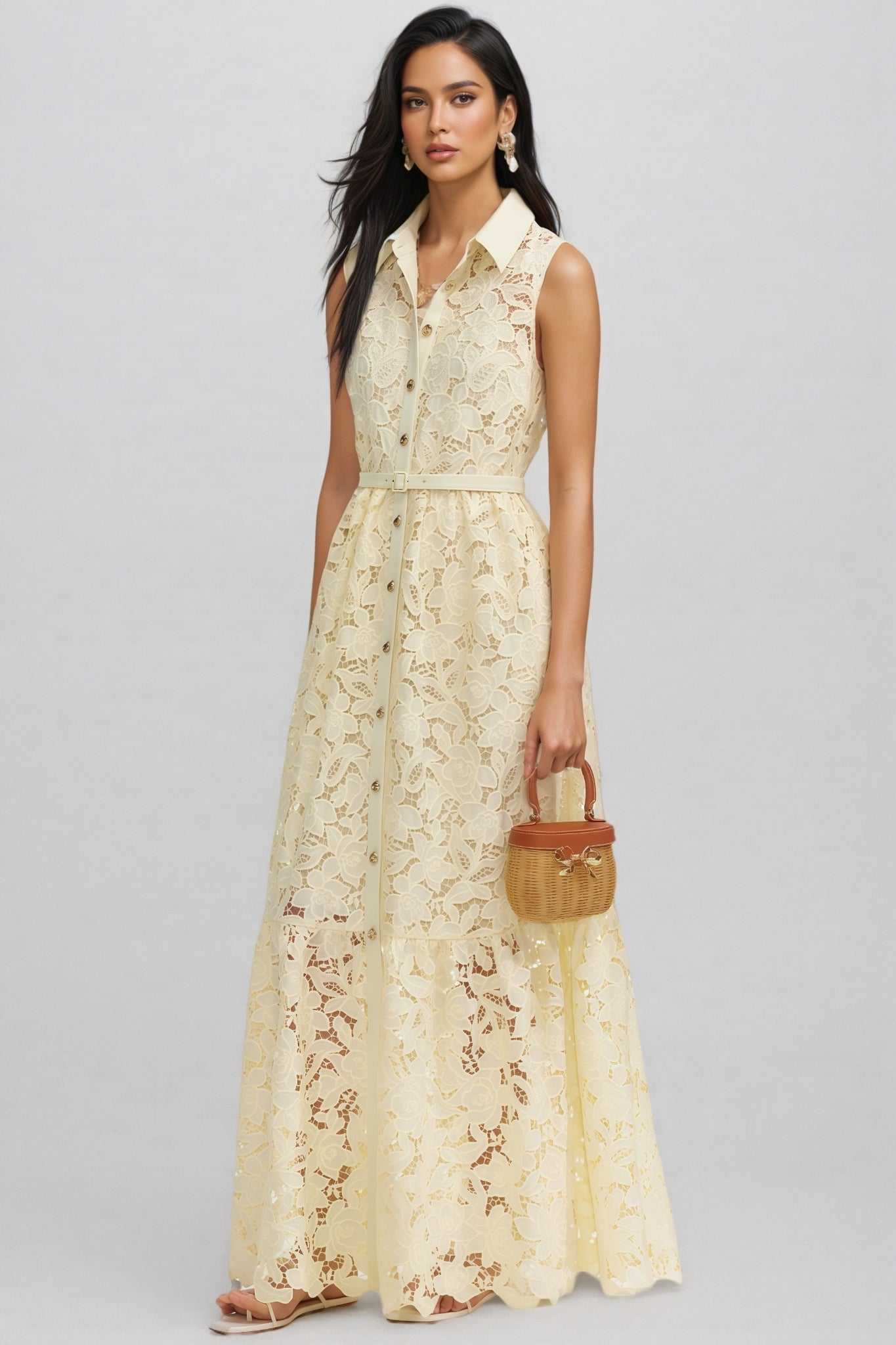 Caialt Yellow Lace Maxi Dress