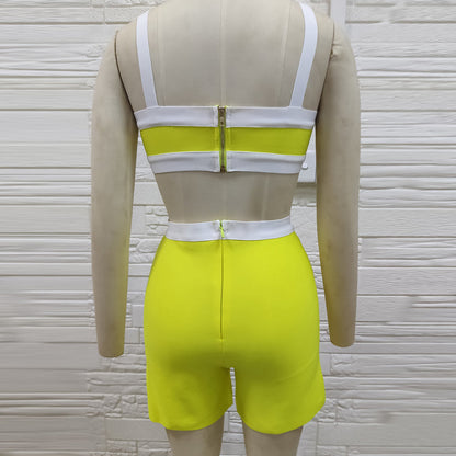 Strappy Sleeveless Exposed Waist Bandage Set PH01173