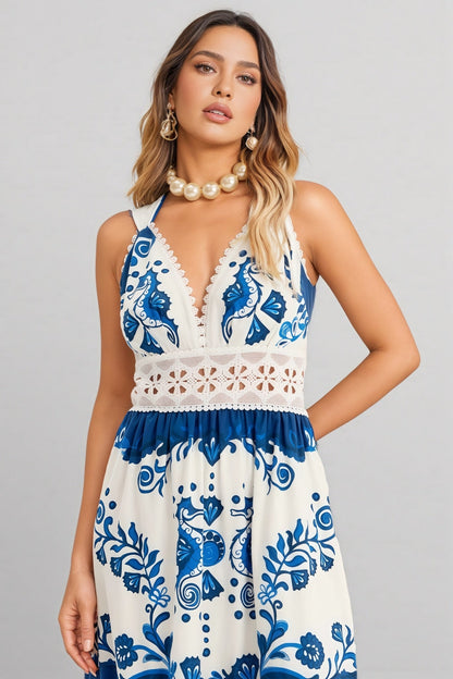 Urwed Blue Strapless Lace Maxi Dress