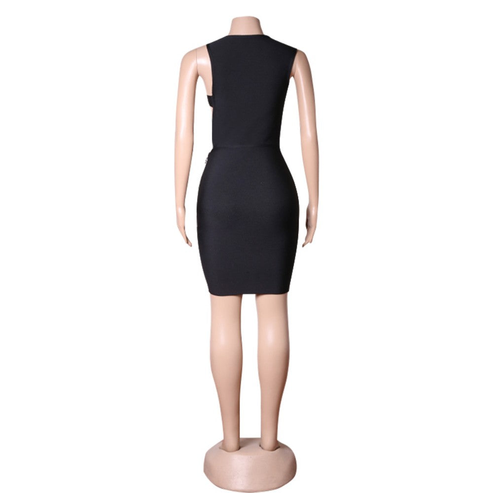 Round Neck Sleeveless Mini Rhinestone Bandage Dress PZC1726