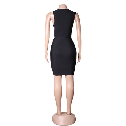 Round Neck Sleeveless Mini Rhinestone Bandage Dress PZC1726