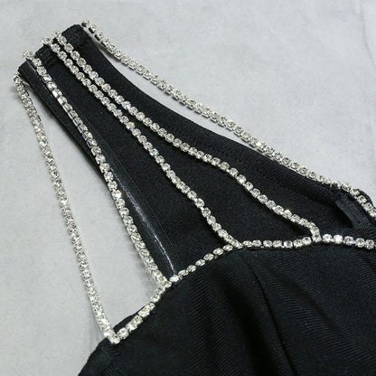One Shoulder Sleeveless Drill Chain Midi Bandage Dress PZC1757