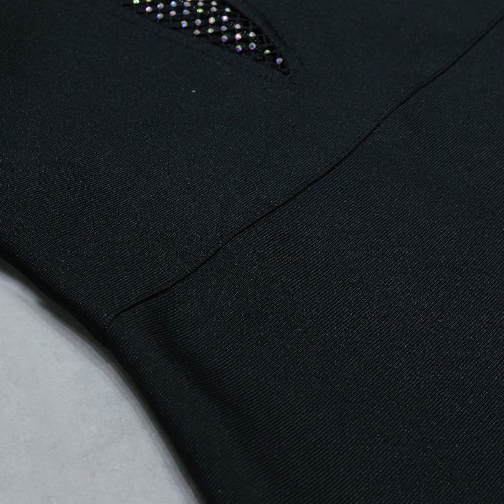 Round Neck Long Sleeve Mini Rhinestone Bandage Dress PZL3002