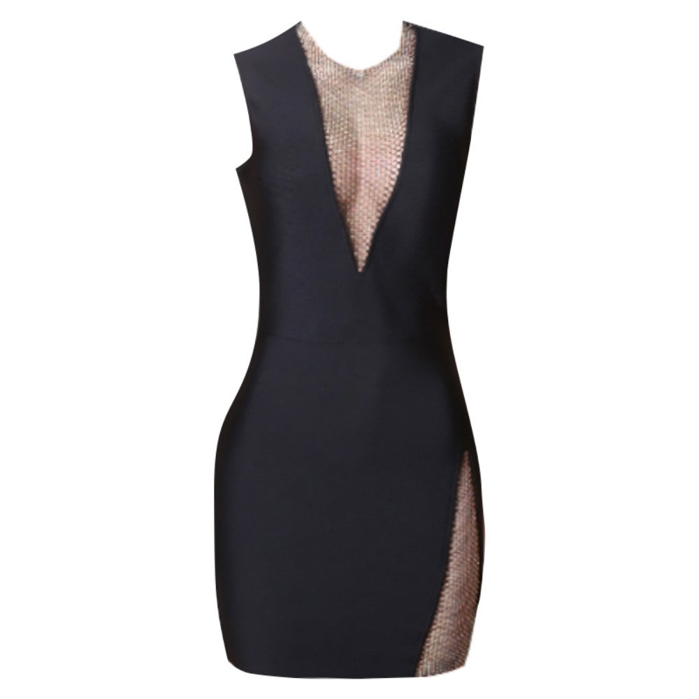 Round Neck Sleeveless Mini Rhinestone Bandage Dress PZL3004