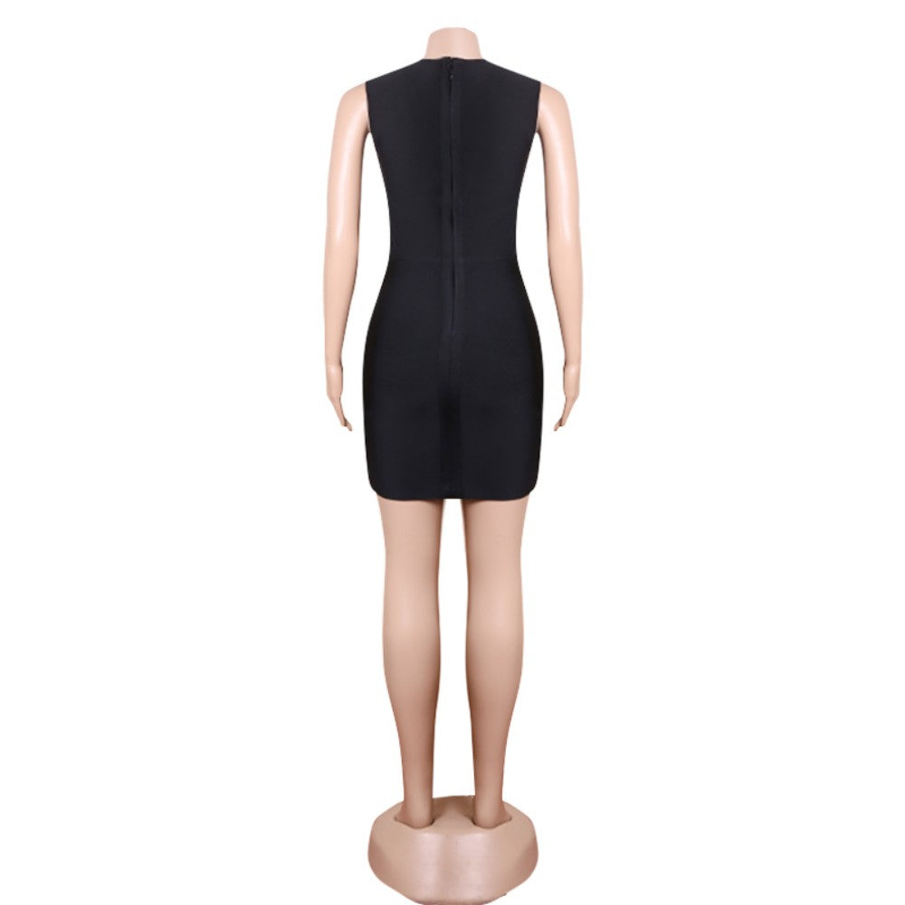 Round Neck Sleeveless Mini Rhinestone Bandage Dress PZL3004
