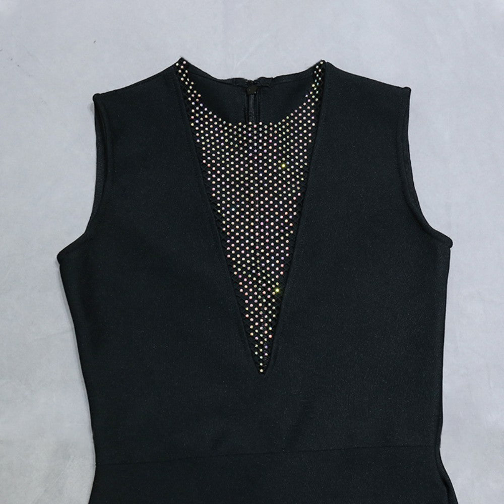 Round Neck Sleeveless Mini Rhinestone Bandage Dress PZL3004