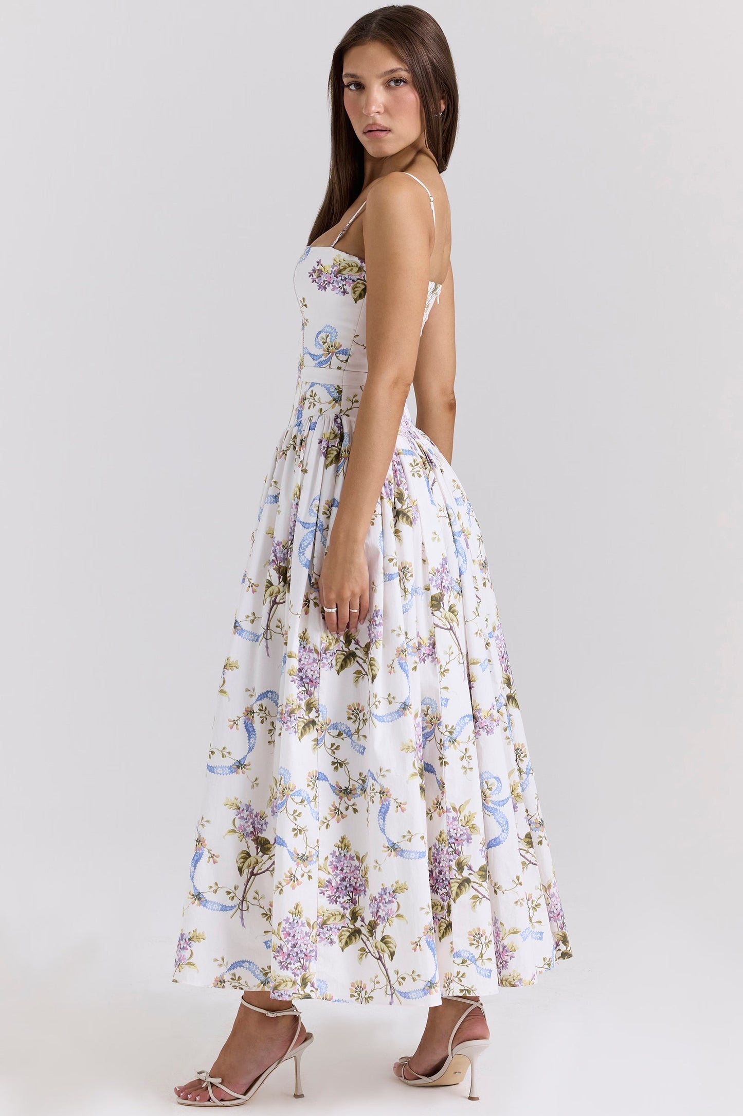 | Floral Midi Dress with Corset Bodice
