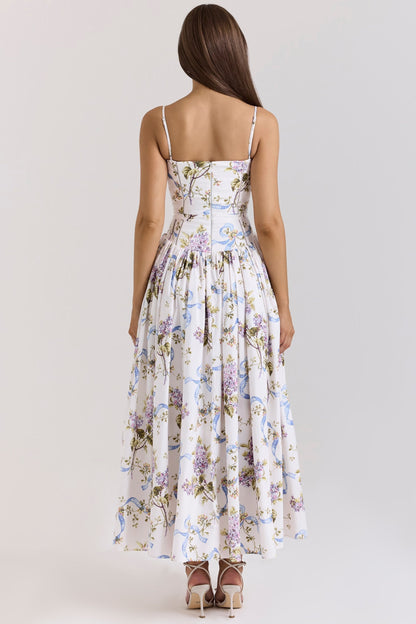 | Floral Midi Dress with Corset Bodice