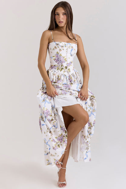 | Floral Midi Dress with Corset Bodice
