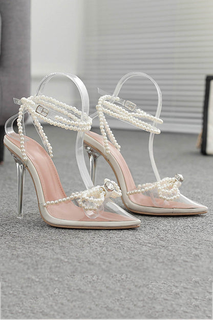 Pearl Bow Pointed High Heels