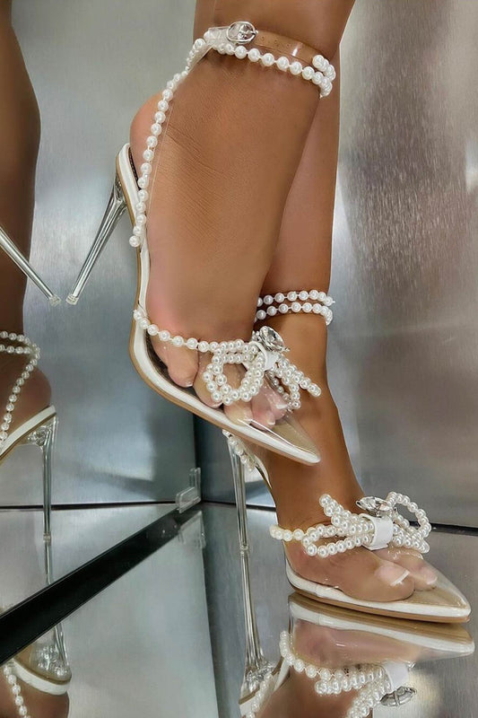 Pearl Bow Pointed High Heels