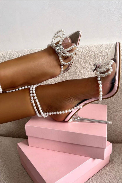Pearl Bow Pointed High Heels